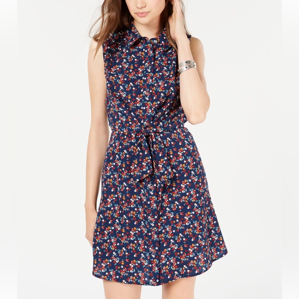 Bebop Navy Floral Mini Dress with Collar
